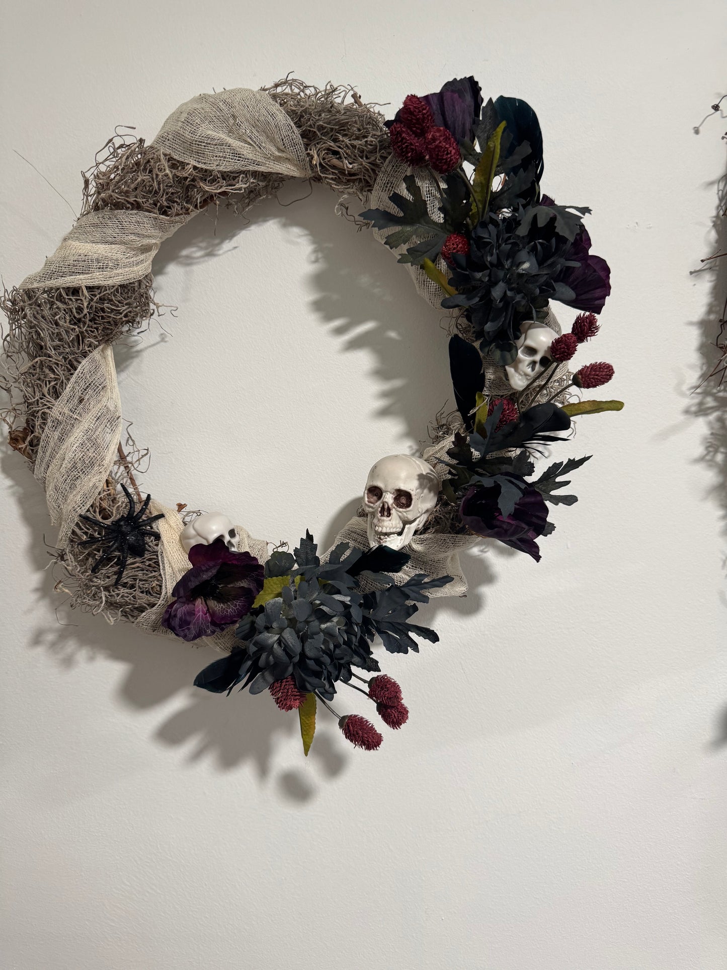 All Wrapped Up Skull and Spider Halloween wreath