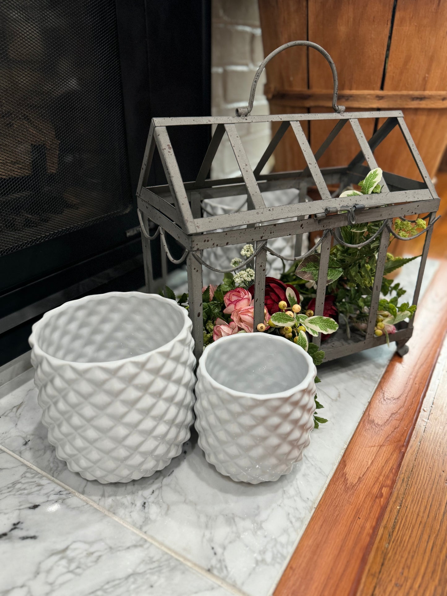Faceted Glazed White Planters