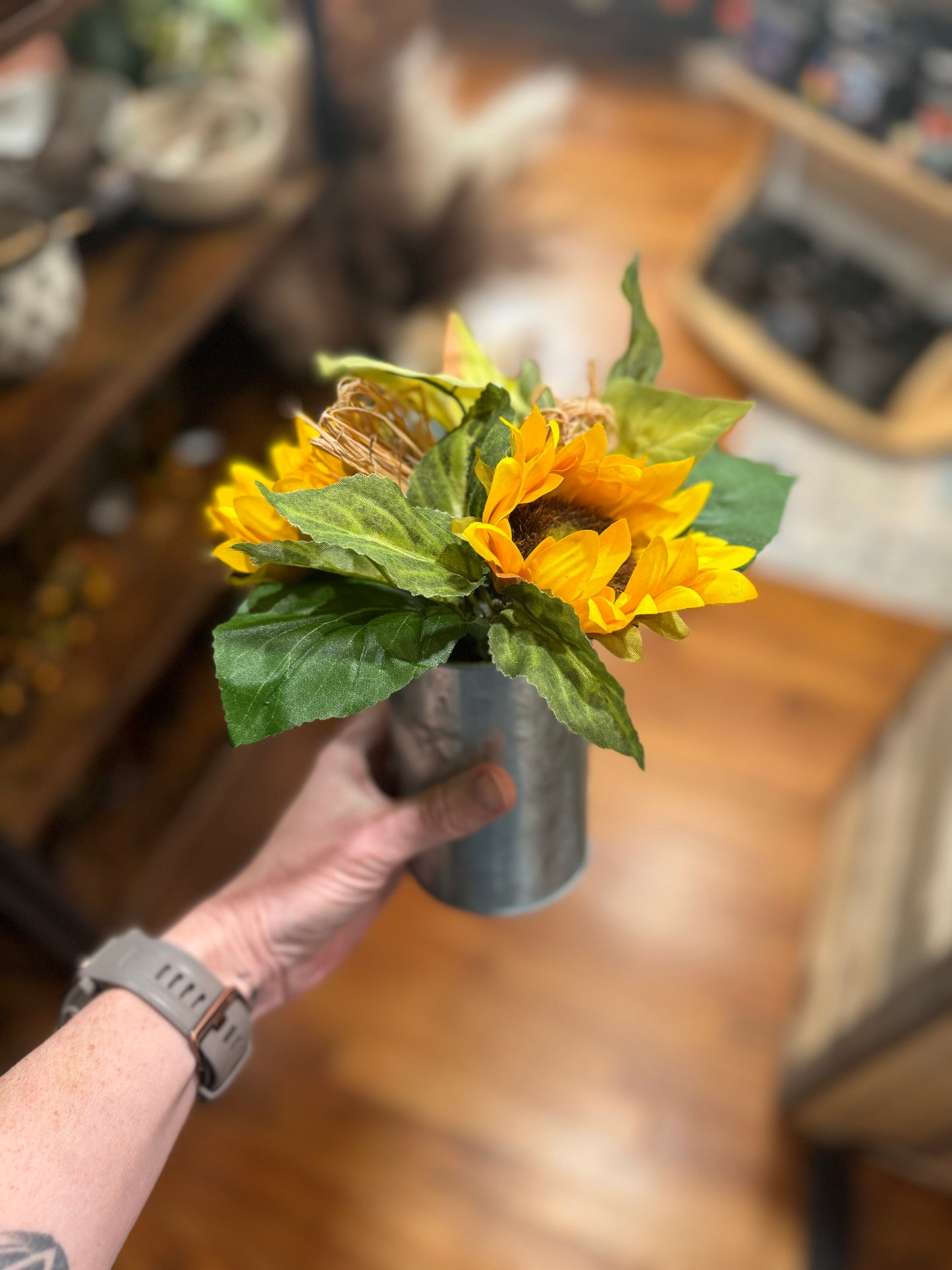 Sunflowers in Galvanized Pot