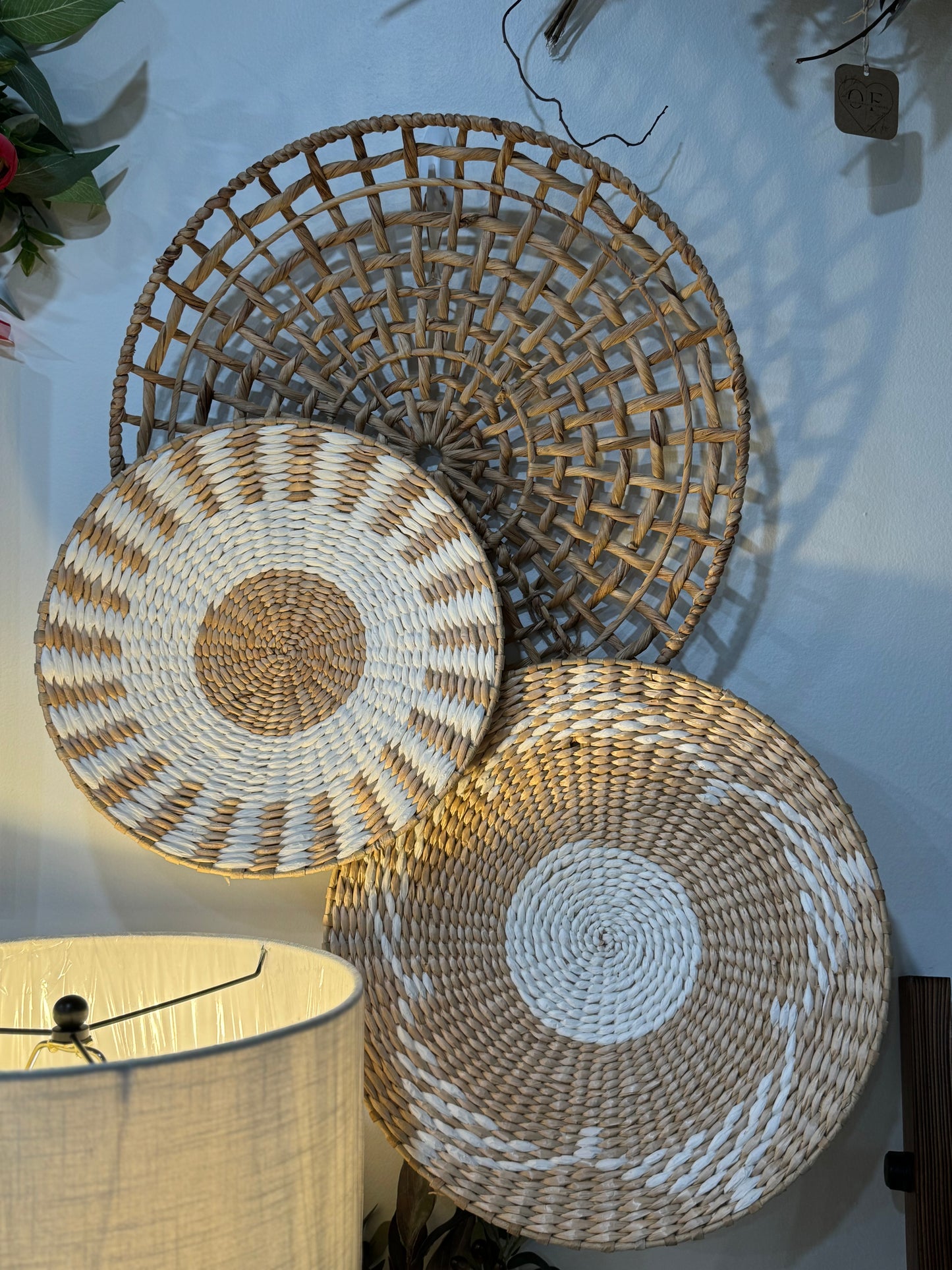 Trio of woven wall baskets