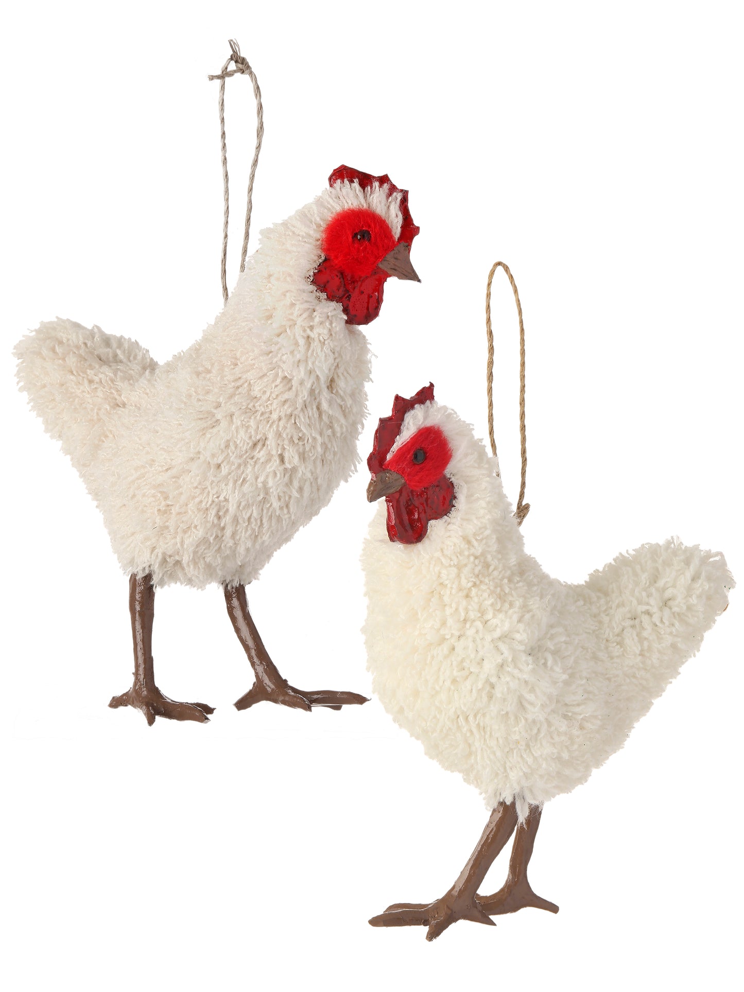 5.5" FAUX FUR HEN & ROOSTER ORNAMENT