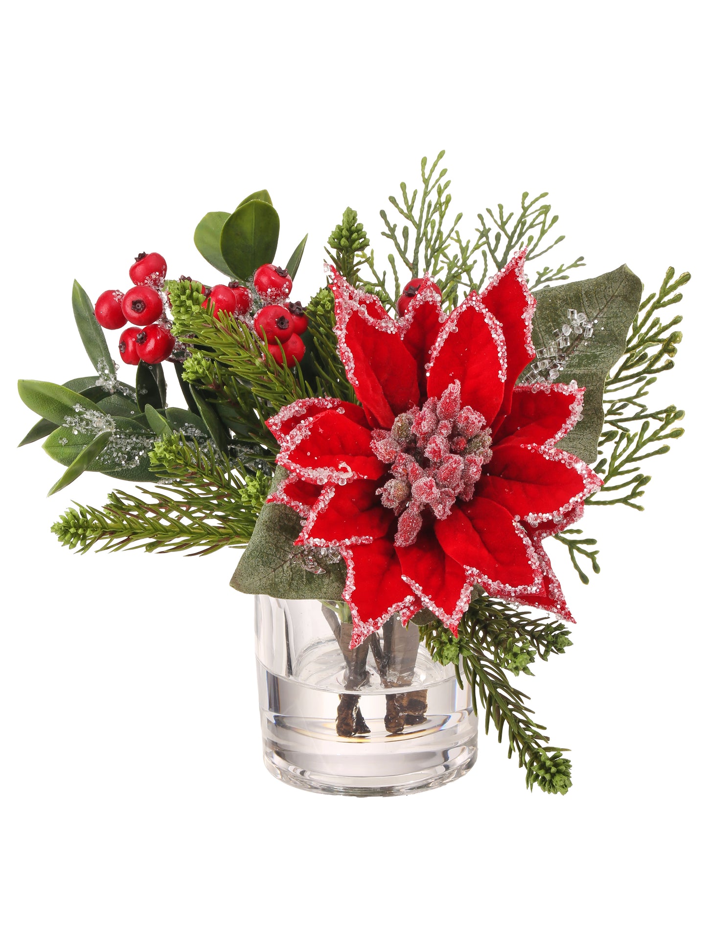 9" FAUX WATER ICED POINSETTIA ARRANGEMENT