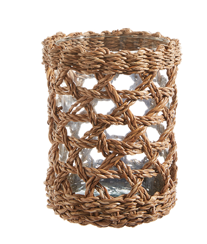 7.5" Seagrass Hurricane with Glass Insert