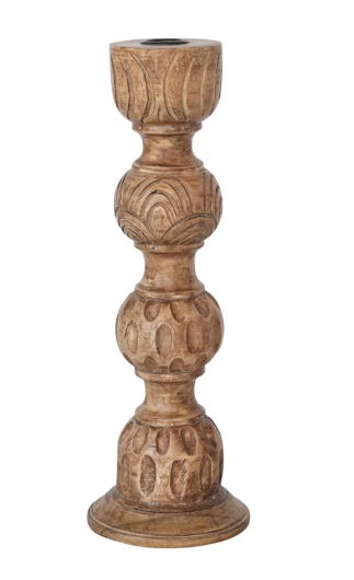 Hand-Carved Mango Wood Taper Holder, Natural