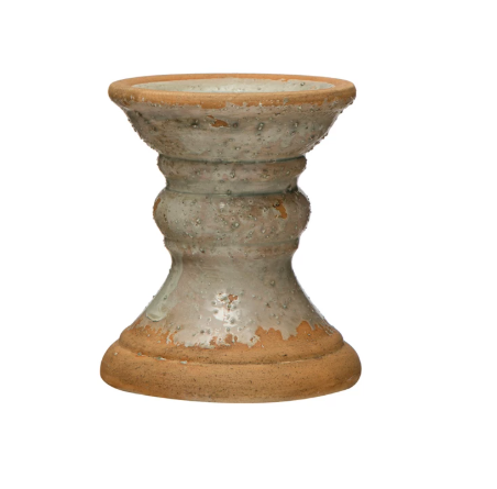Terra-cotta Pillar Holder, Heavily Distressed Finish, Mint Color