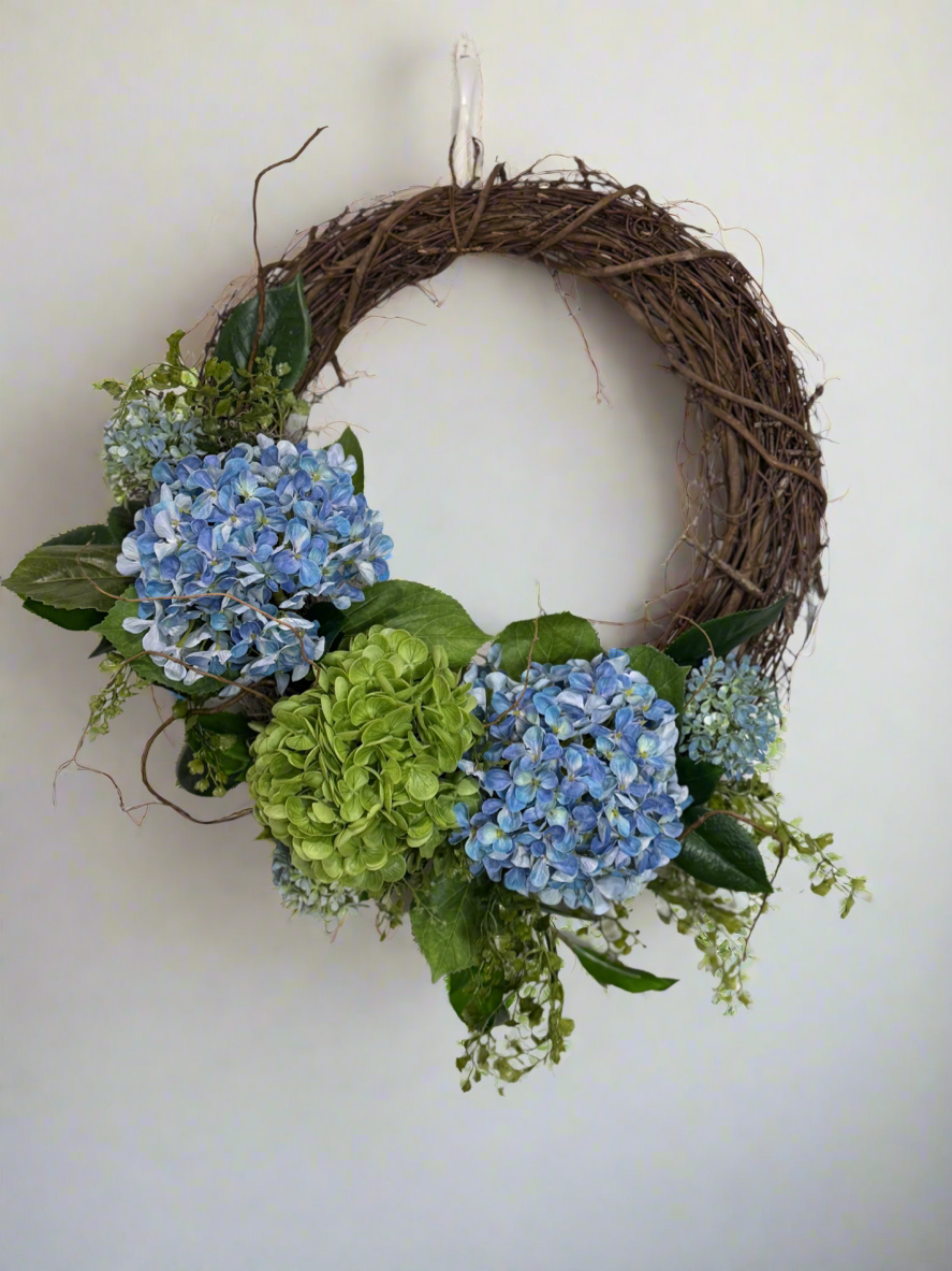 Timeless Blue & Green Hydrangea Wreath