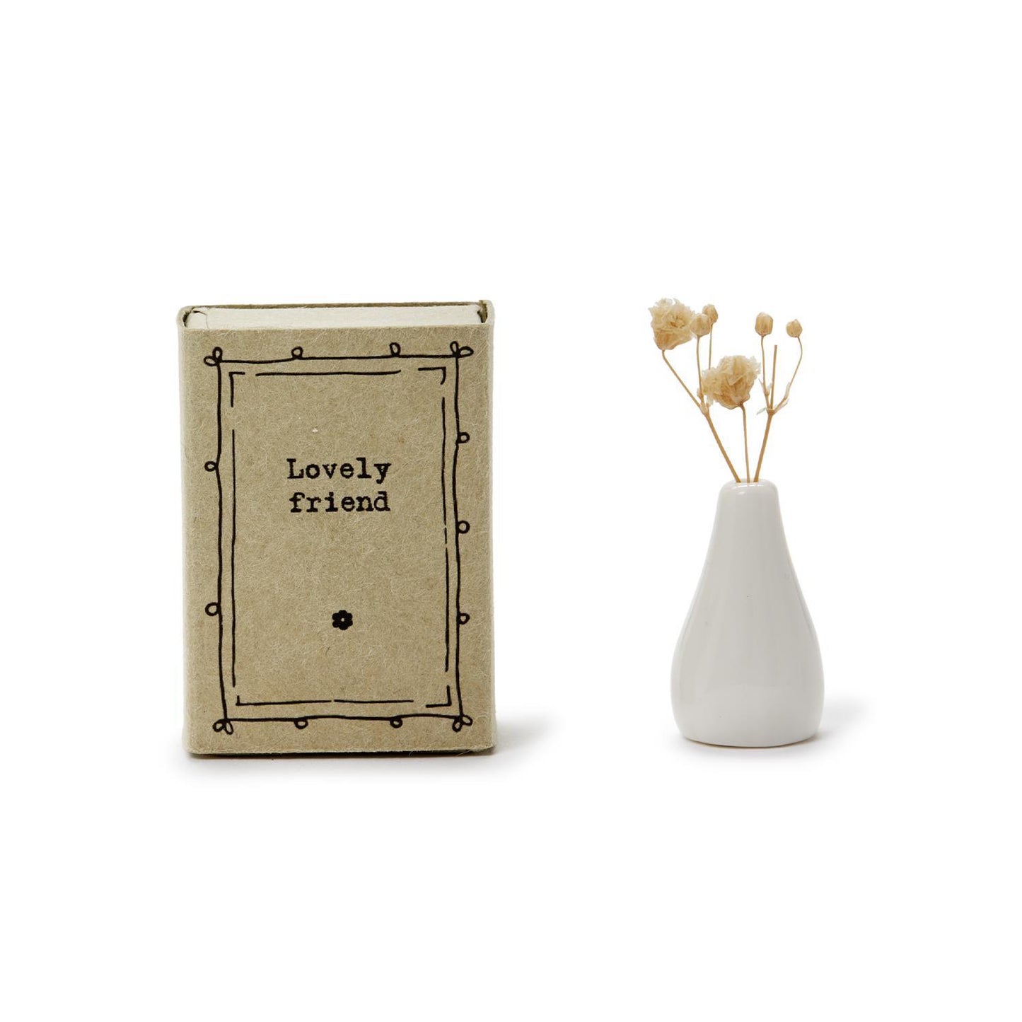 Lovely Matchbox Vase with Dried Flowers in Gift box Asst 4 Sayings