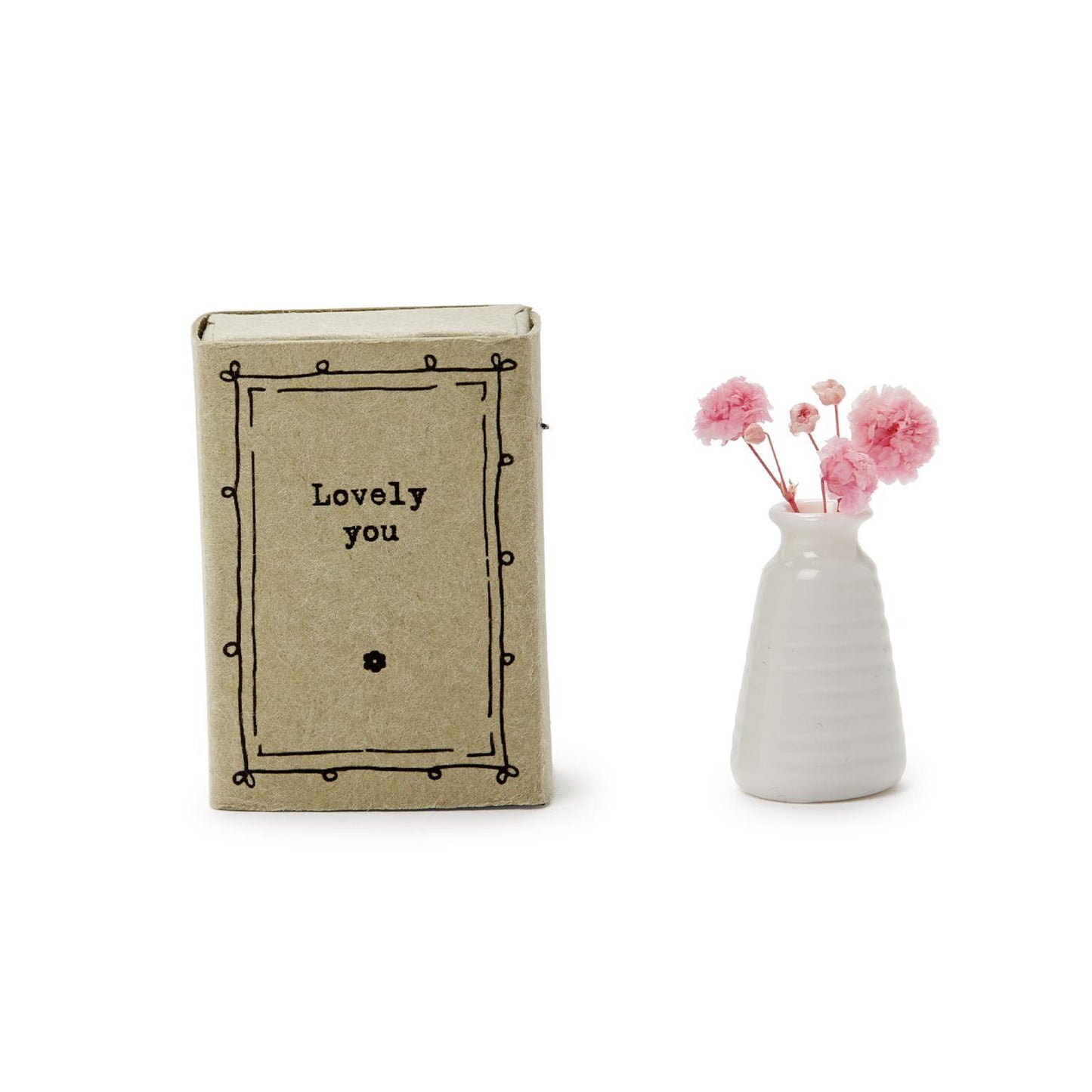 Lovely Matchbox Vase with Dried Flowers in Gift box Asst 4 Sayings