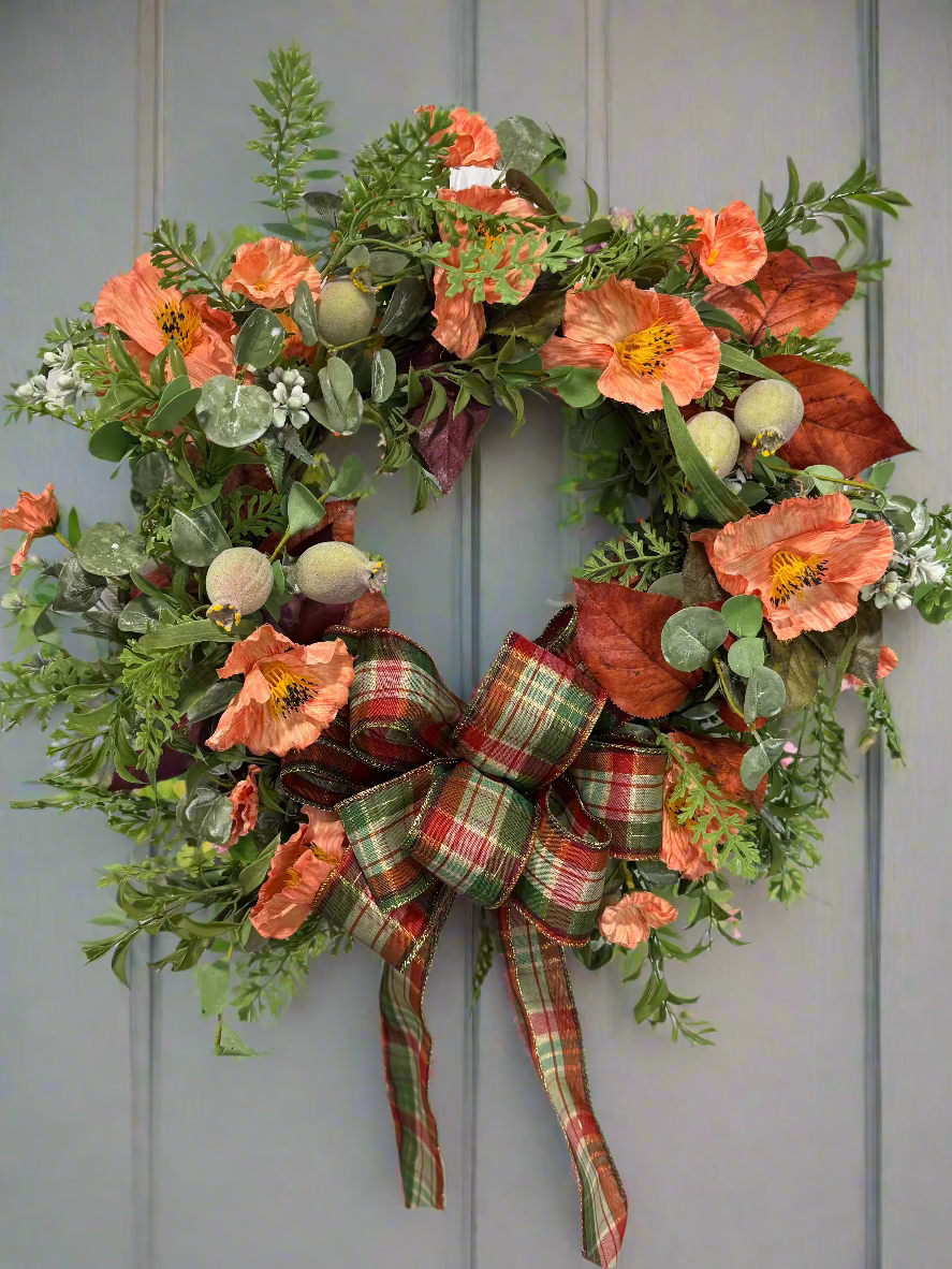 Autumn Poppy and Greenery wreath