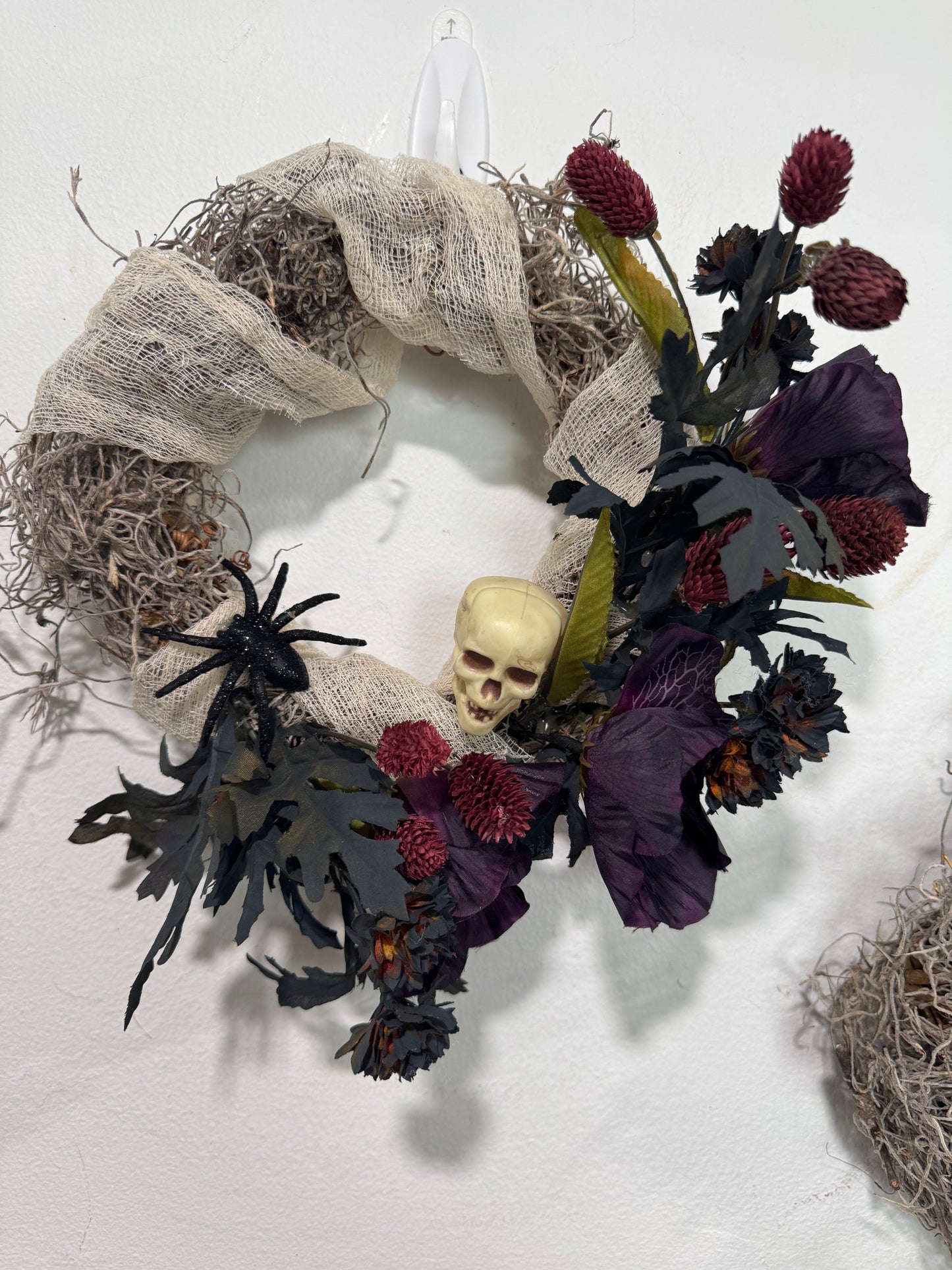 X-Small All Wrapped Up Skull and Spider Halloween wreath