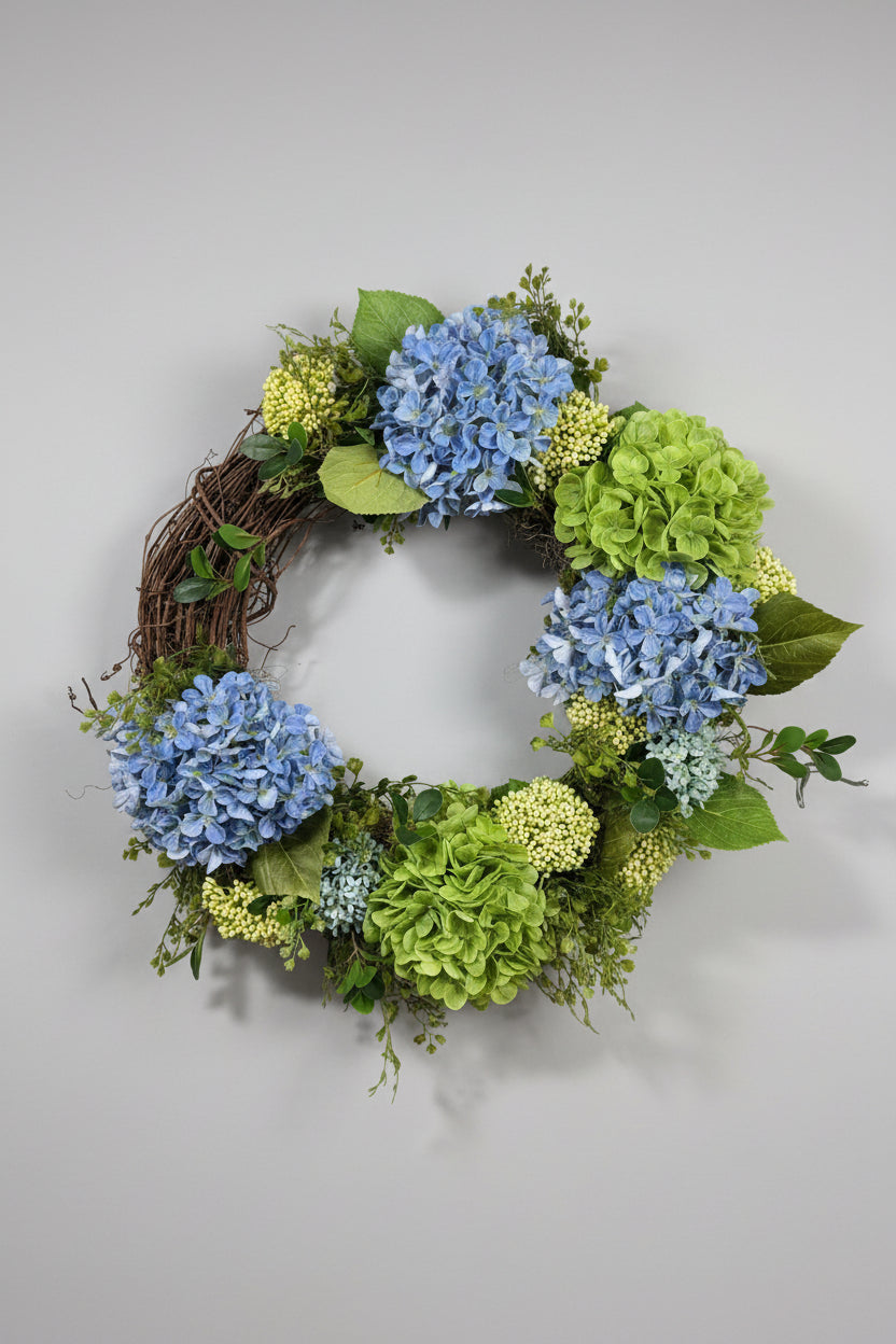 Timeless Blue & Green Hydrangea Wreath