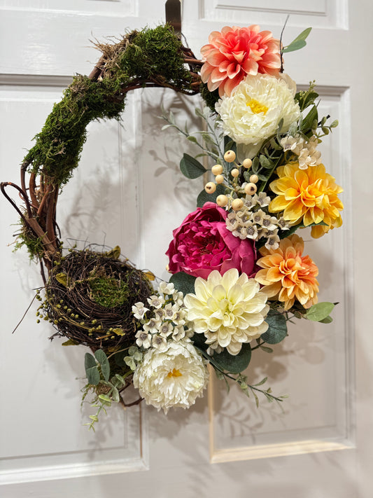 Peony and Dahlia Nesting Wreath