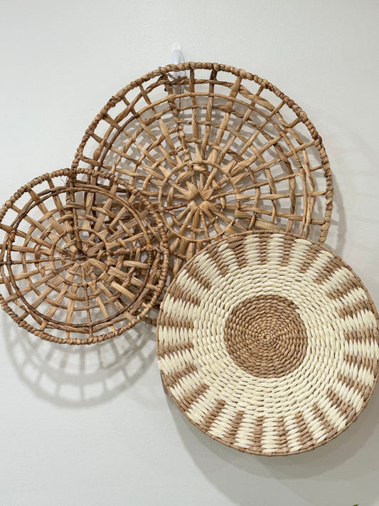 Trio of woven wall baskets