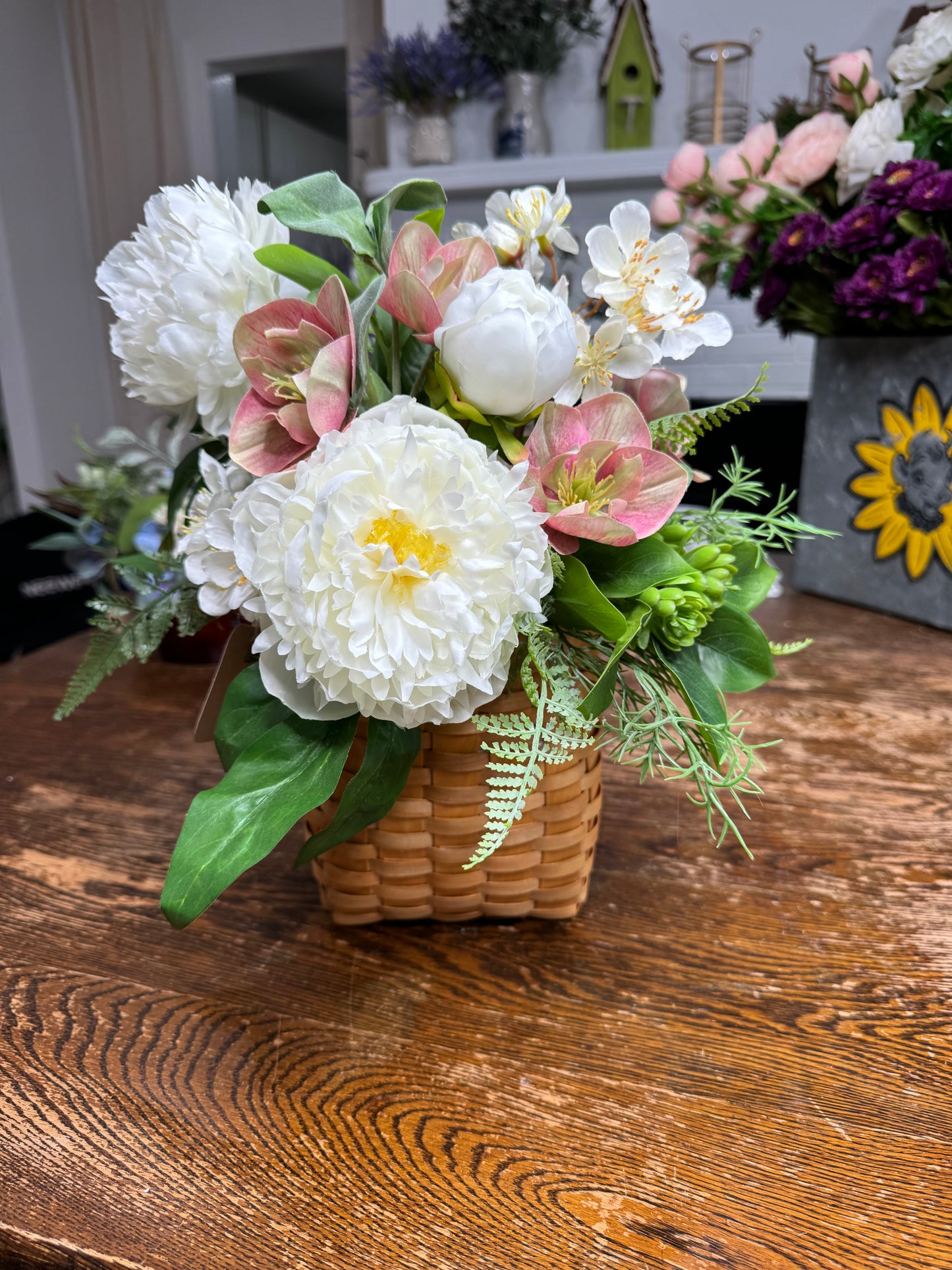 Peony and hellebore basket