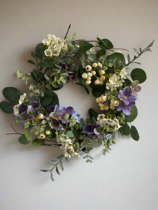 6.5" EUCALYPTUS/WAXFLOWER/Purple Hydrangea RING