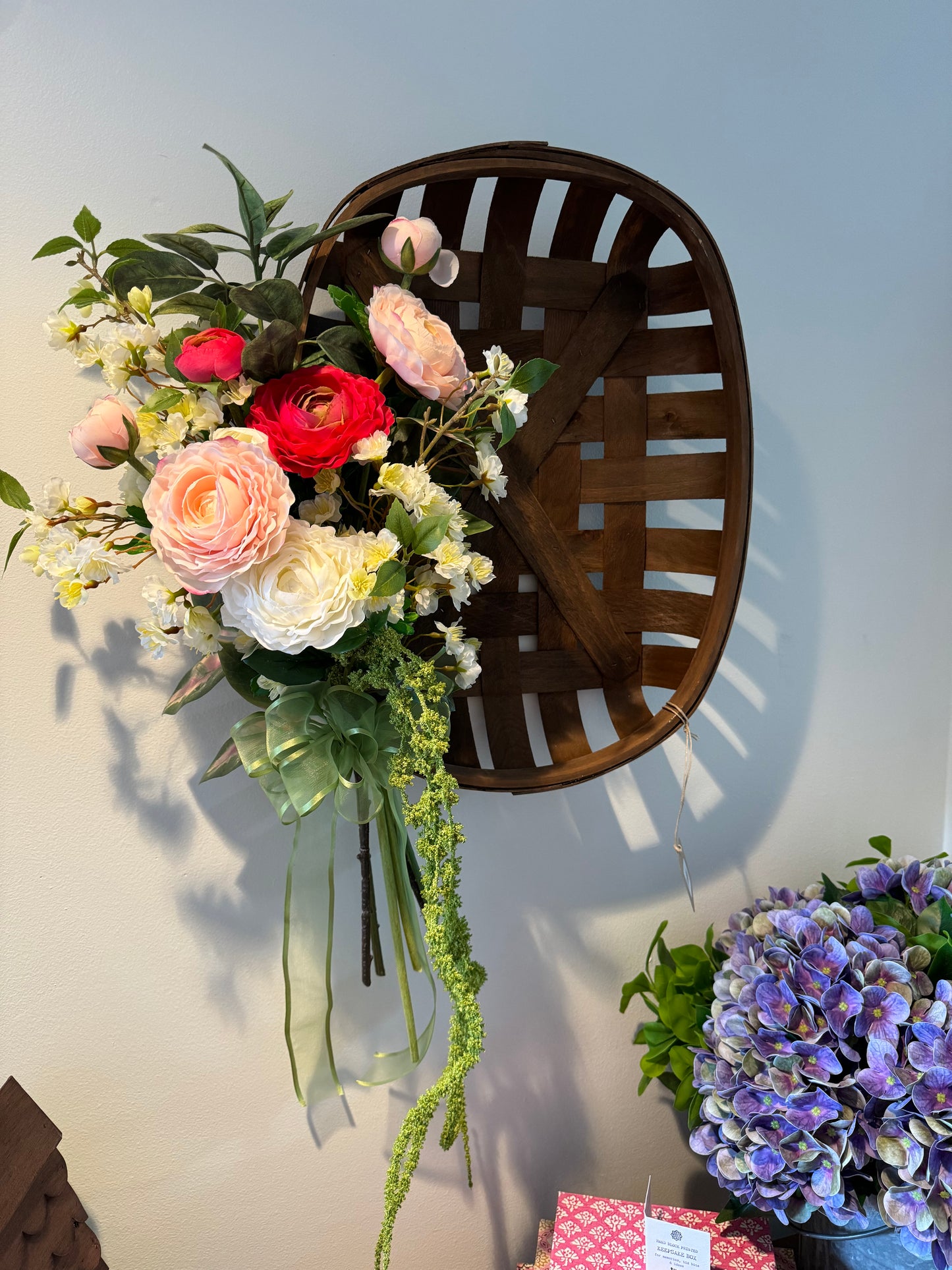 Bouquet on dark brown tobacco basket