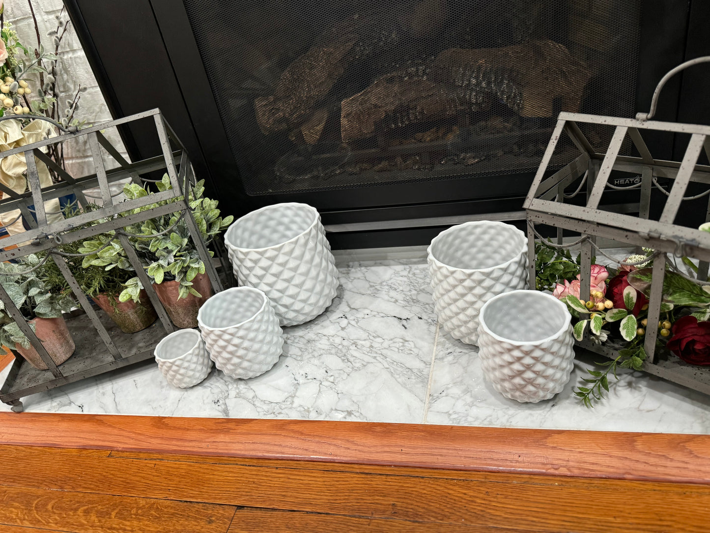 Faceted Glazed White Planters