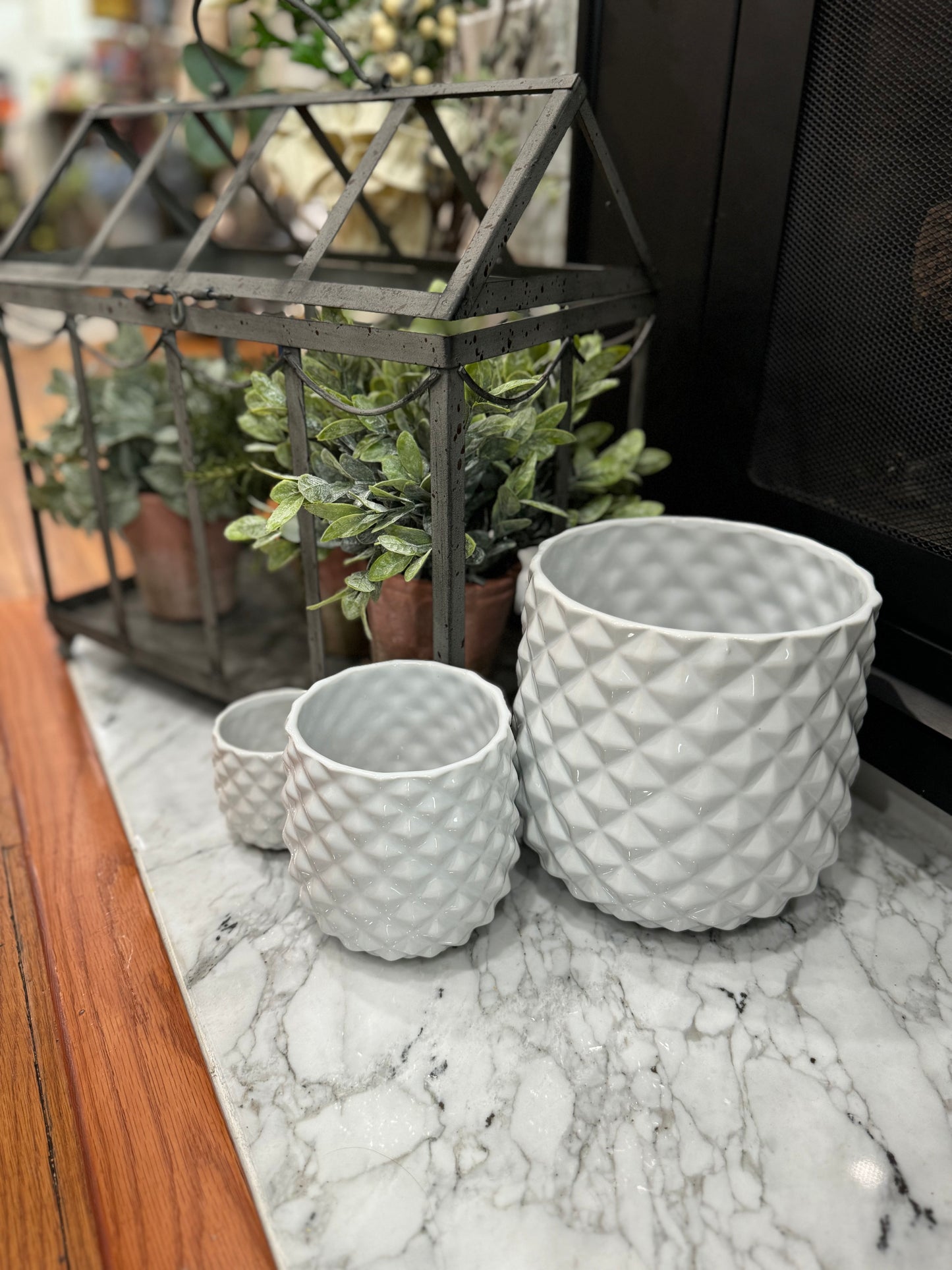 Faceted Glazed White Planters