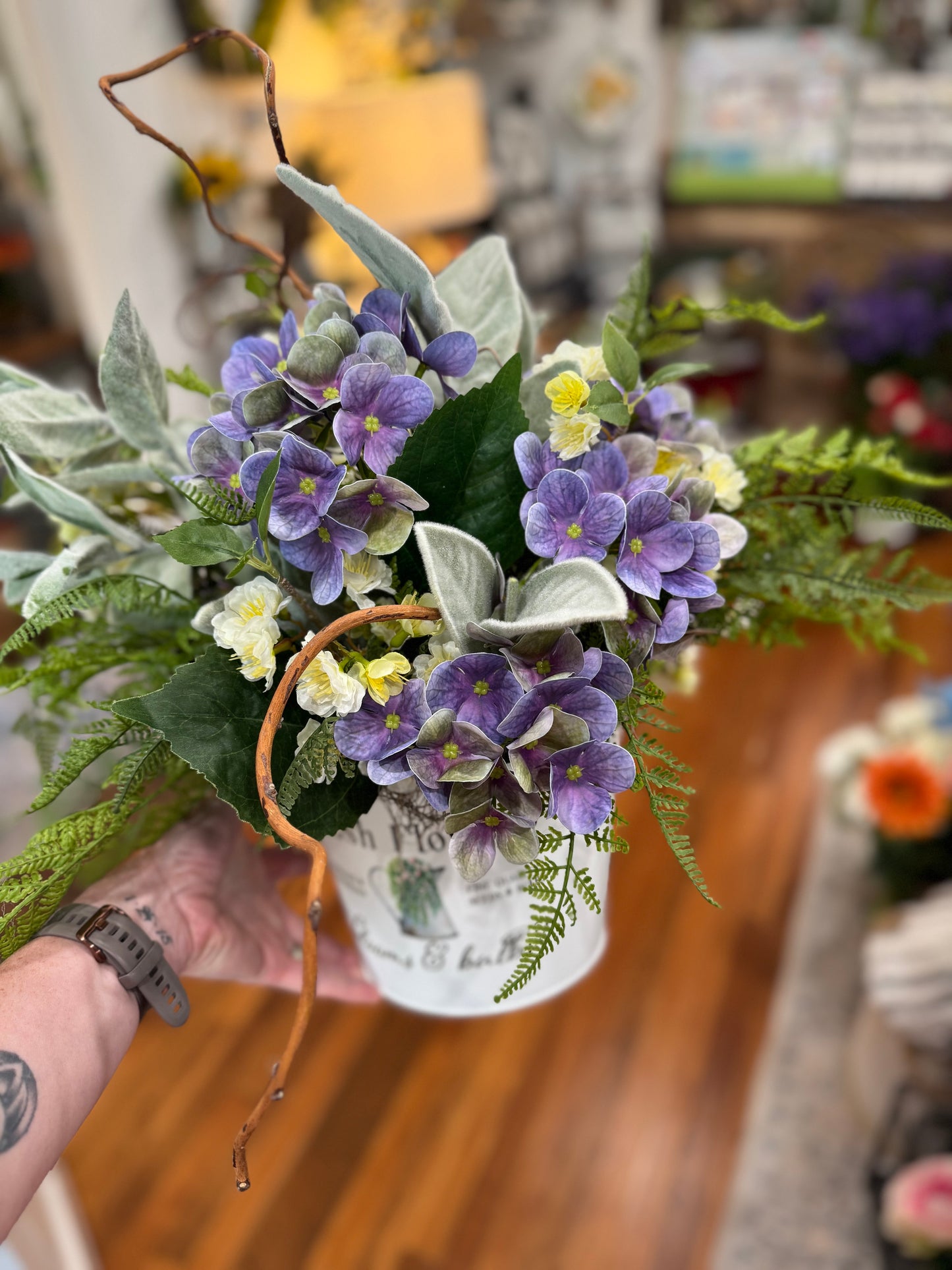 Hydrangea and Apple Blossom centerpiece