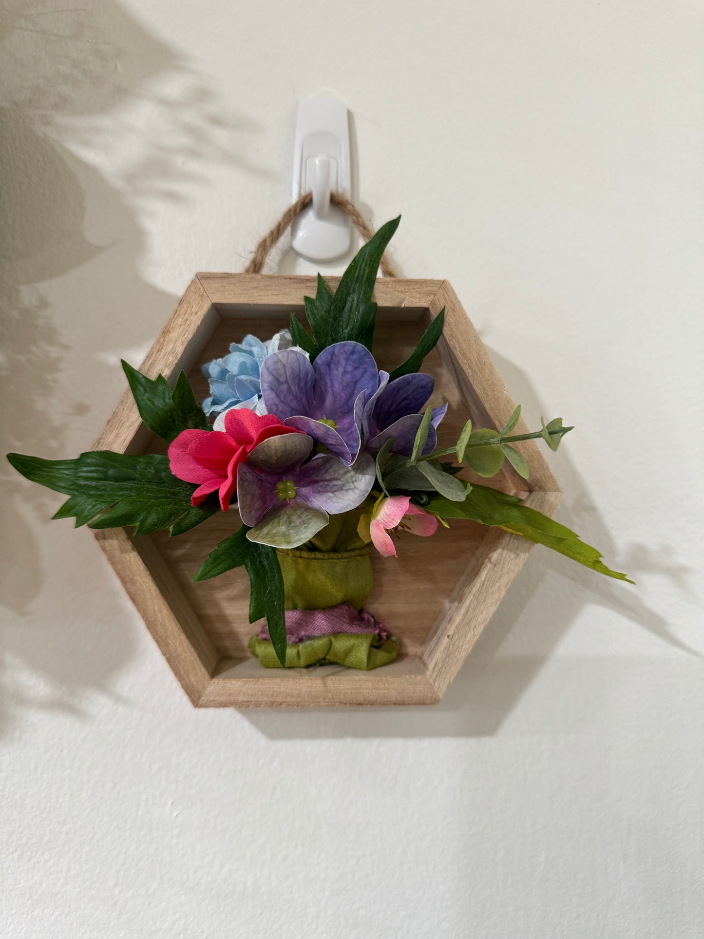 Mini Floral Vase in Shadow Box (up-cycled ribbon and silks)