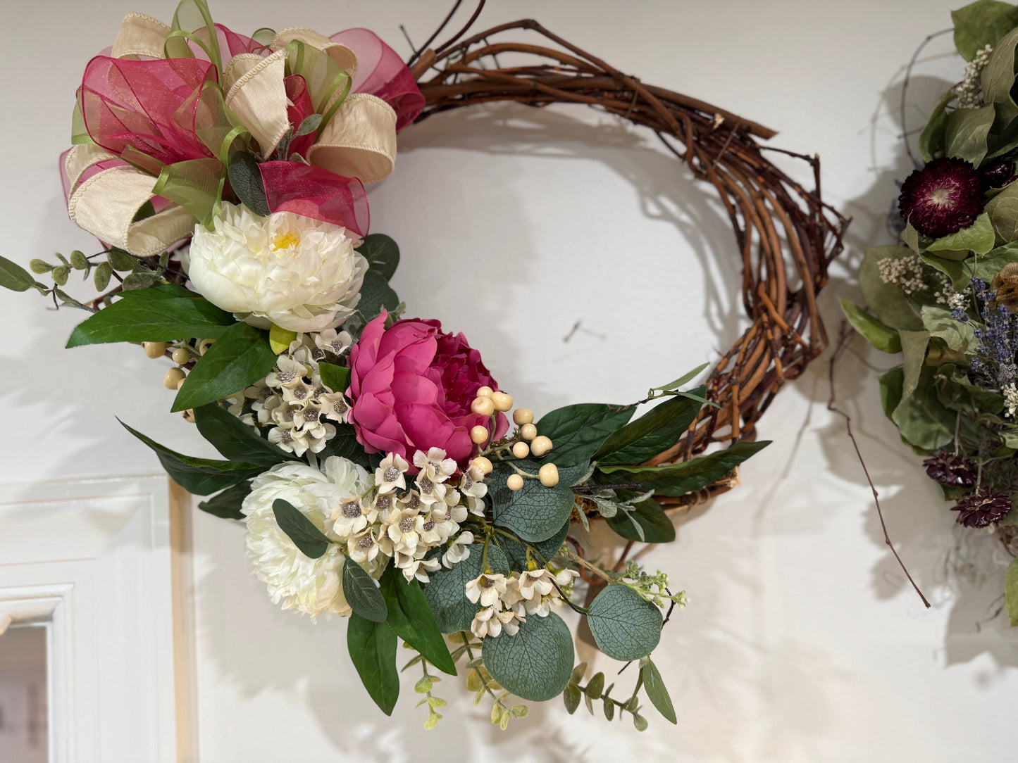 Peony and eucalyptus wreath