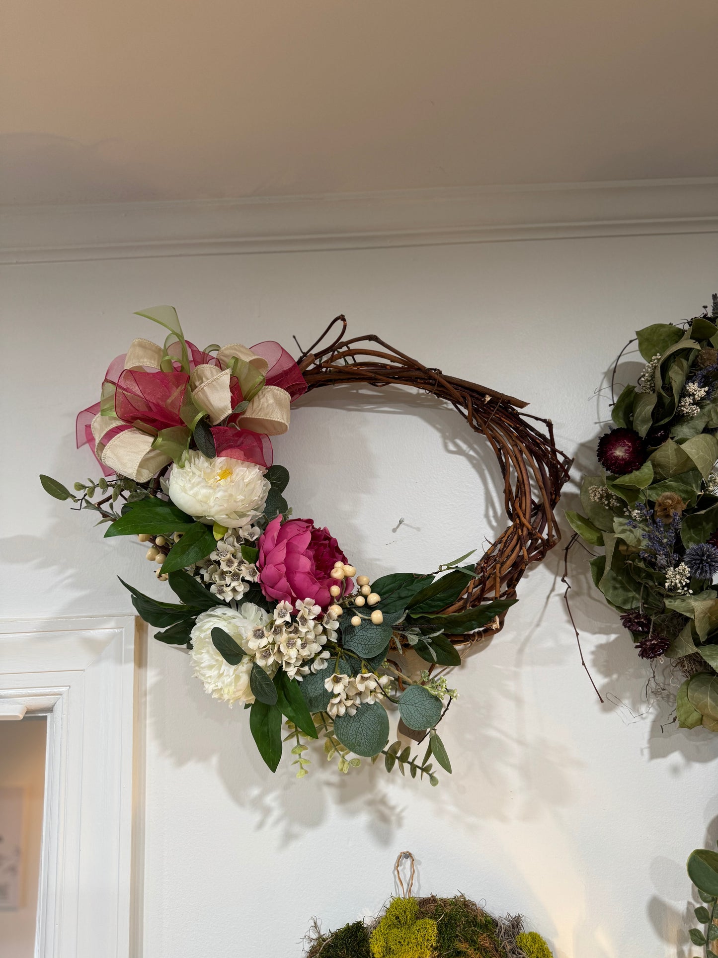 Peony and eucalyptus wreath