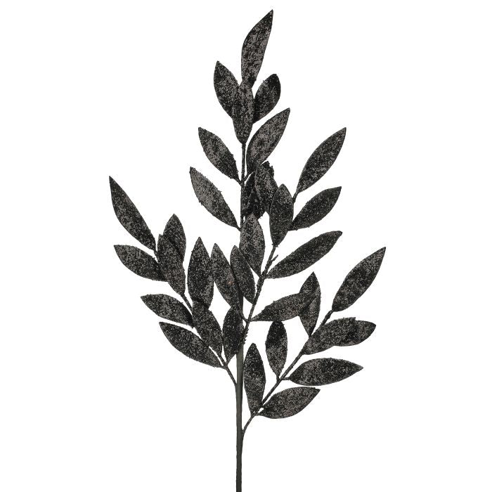 Glittery Black Laurel Leaf Spray