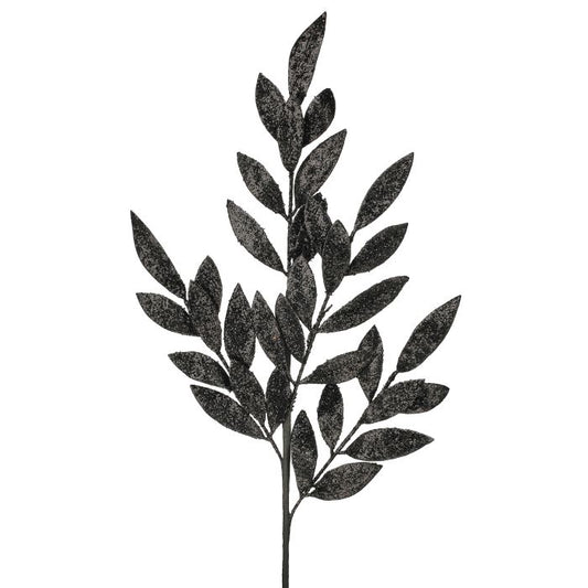 Glittery Black Laurel Leaf Spray