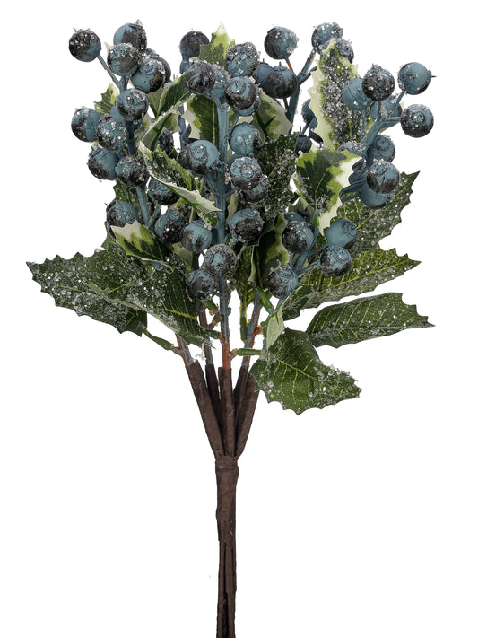 14" FROSTED WEATHERPROOF BERRY HOLLY LEAF BUNDLE