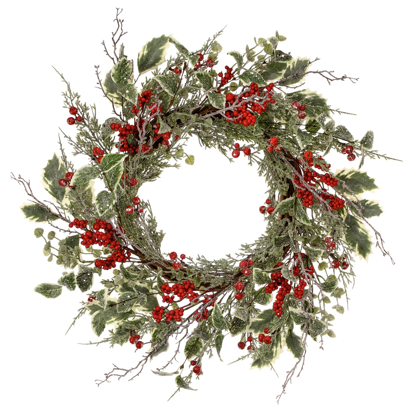 24" WINTER FROSTED W/BERRY AND HOLLY WREATH