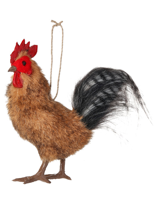 5.5" FAUX FUR HEN & ROOSTER ORNAMENT