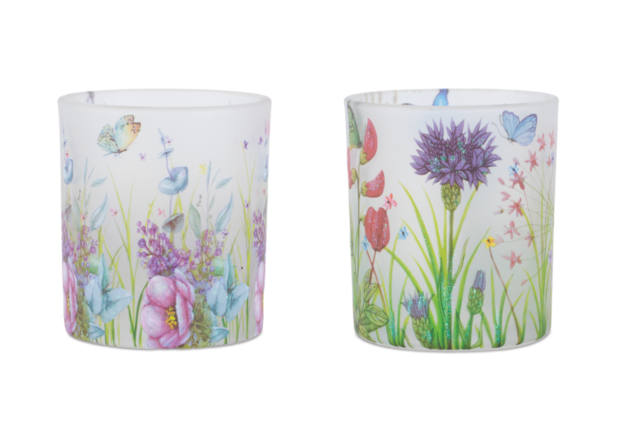 Floral Motif Glass Votive Holder