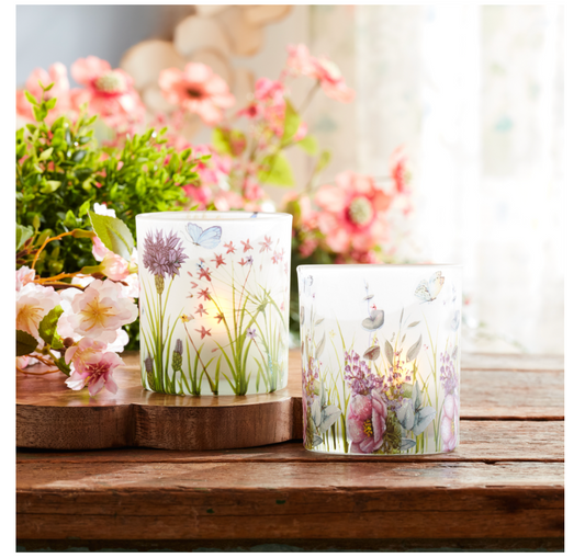Floral Motif Glass Votive Holder
