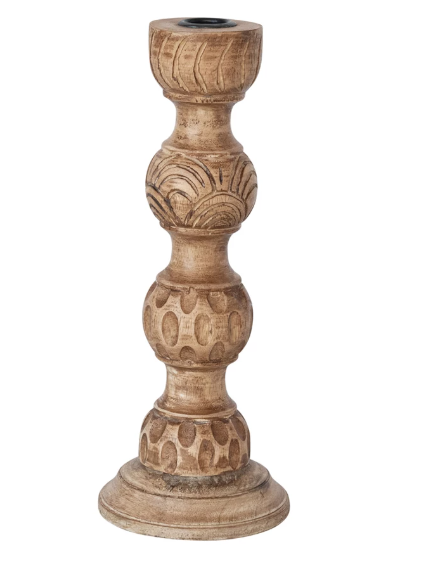 Hand-Carved Mango Wood Taper Holder, Natural