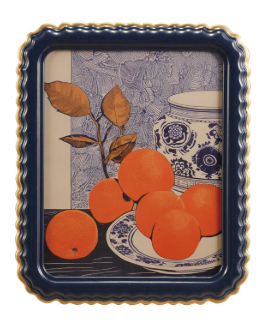 Painted wood 8x10 photo frame with scalloped edge and gold edge design in a navy blue color