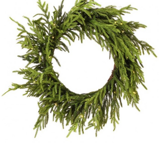24" Real Touch Norfolk Pine Wreath with LED lights