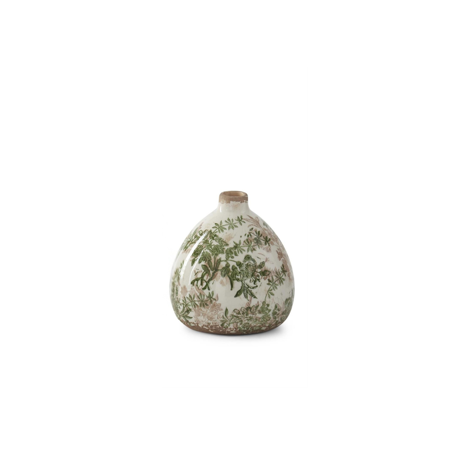 Green & Cream w/Brown Crackled Ceramic Chinoiserie Bud Vase
